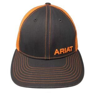 Ariat Trucker Hat Black Orange Mesh Snapback Logo Contrast Stitching OSFA